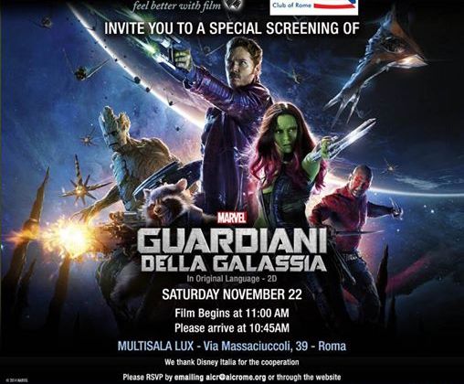 Guardiani della Galassia con Medicinema e American International Club Rome