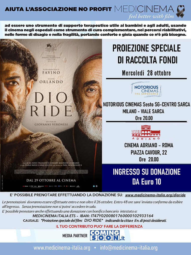 Medicinema Italia Proiezione Speciale Raccolta Fondi – DIO RIDE ottobre 2026 Medicinema Italia Proiezione Speciale Raccolta Fondi - DIO RIDE ottobre 2026